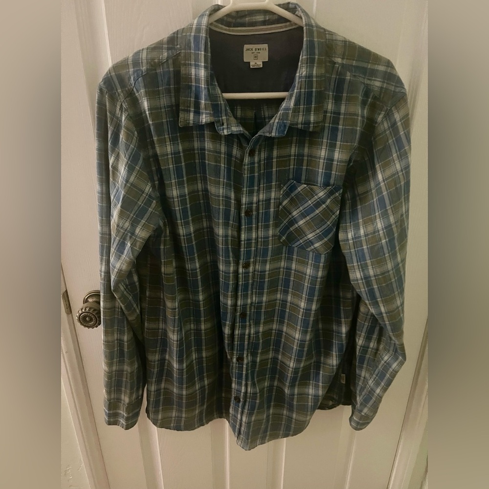 Jack O’Neill Green and Blue Plaid Men’s Long-Sleeve Button-Down Shirt, Size Xl